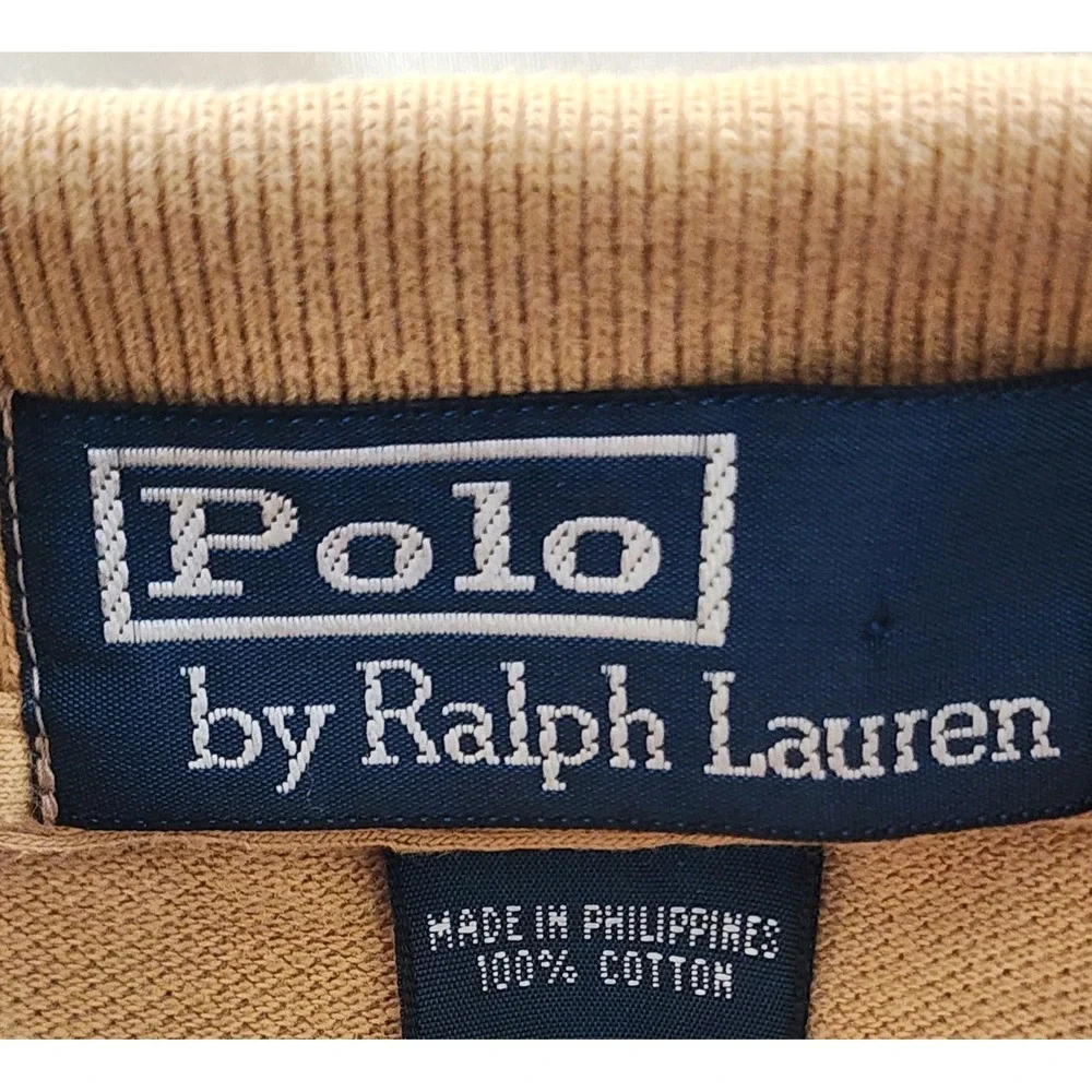 Polo Ralph Lauren Mens Tan Long Sleeve Cotton Logo Polo Shirt Size XL